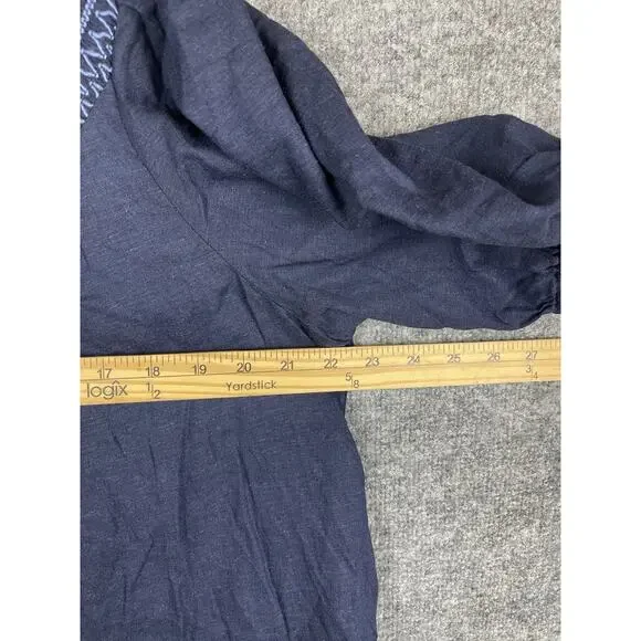 Mason Belle Women's Blouse XL Blue Smocking with Stitching Tye Clouser - Picture 5 of 9